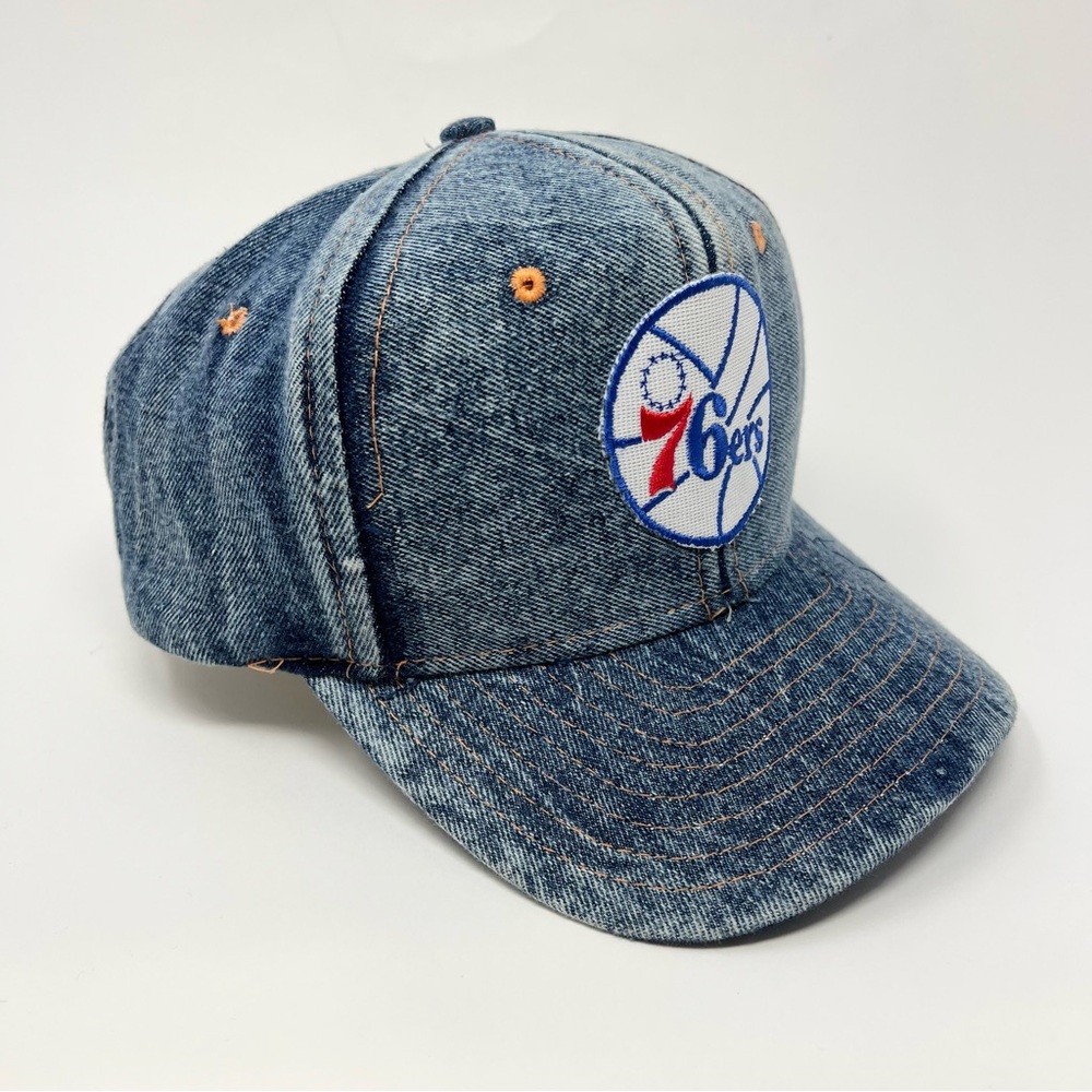 Vintage NBA Philadelphia Sixers Snapback Hat 90s Denim 76ers Basketball - Picture 4 of 11